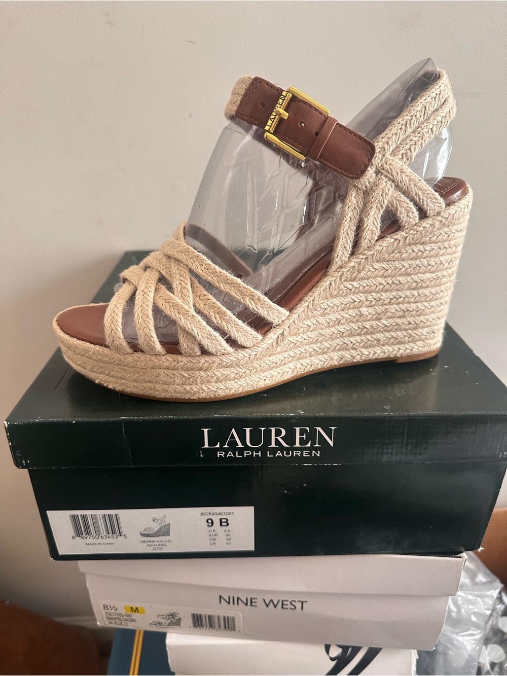 Lauren Ralph Lauren Natural Beige Braided Espadrille Wedge Sandals - Picture 3 of 5